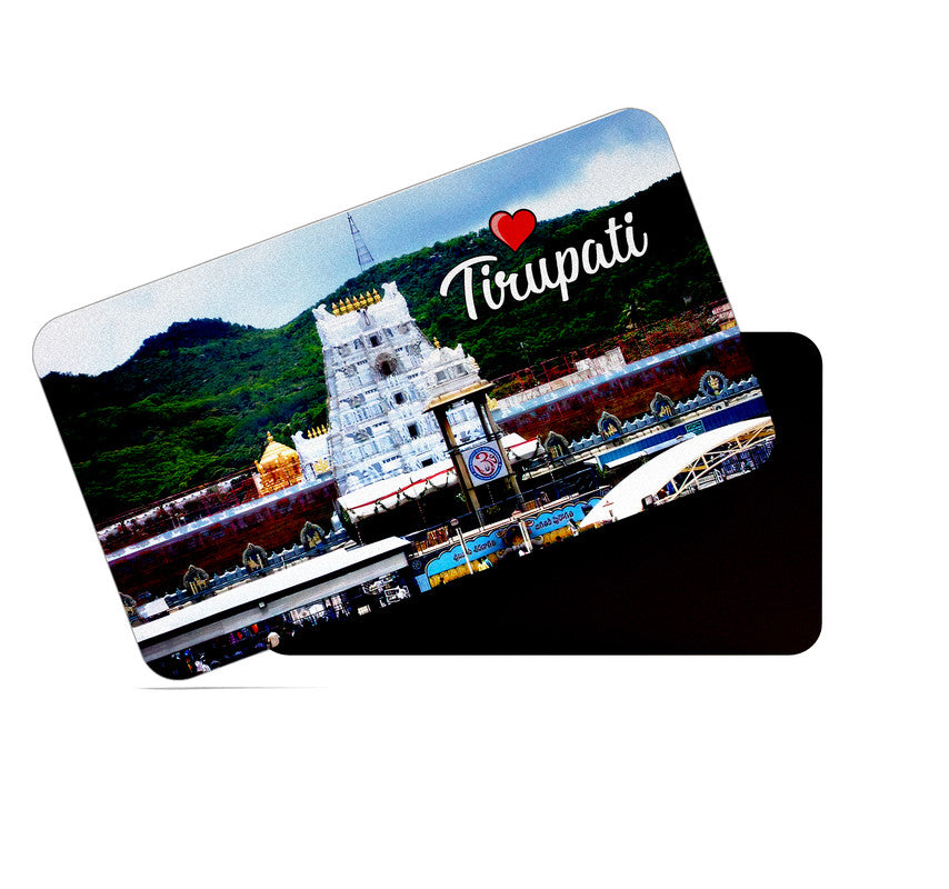 dhcrafts Rectangular Rubber Fridge Magnet / Magnetic Card Multicolor Tirupati Design Pack of 1 (8.6cm x 5.4cm)